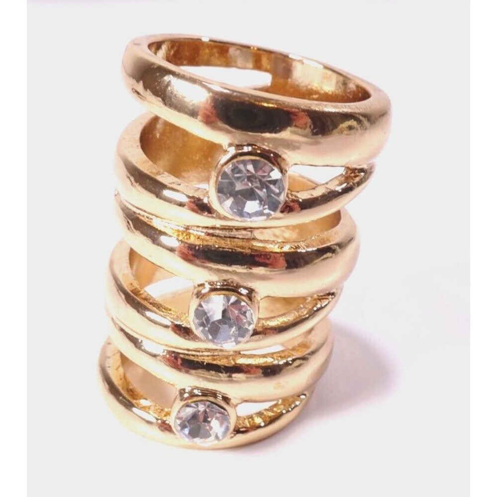 Designer Women's Shiny Gold Crystal Infinity Knuckle RIng Sz 6.5